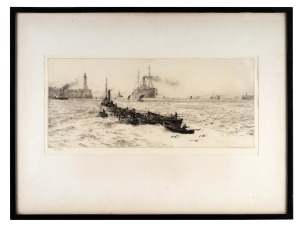 WILLIAM WYLLIE (1851-1931), (port scene), drypoint etching, signed in pencil lower left "W. Wyllie", 18 x 39cm, 38 x 51cm overall.