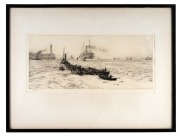 WILLIAM WYLLIE (1851-1931), (port scene), drypoint etching, signed in pencil lower left "W. Wyllie", 18 x 39cm, 38 x 51cm overall.