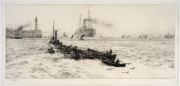 WILLIAM WYLLIE (1851-1931), (port scene), drypoint etching, signed in pencil lower left "W. Wyllie", 18 x 39cm, 38 x 51cm overall. - 2