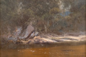 JOHN DOWNTON (1939 - ), Softly Serene, Curalo Lagoon, New South Wales, oil on canvas board, signed lower right "Downton", 20 x 30cm, 34 x 44cm overall.