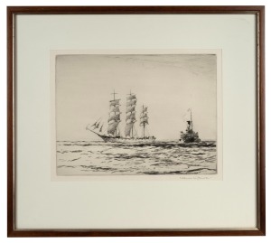 NORMAN WILKINSON (1878-1971), A Deepwaterman, dry point etching, limited edition of 100, signed lower right "Norman Wilkinson", 24 x 32cm, 43 x 48cm overall.