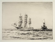 NORMAN WILKINSON (1878-1971), A Deepwaterman, dry point etching, limited edition of 100, signed lower right "Norman Wilkinson", 24 x 32cm, 43 x 48cm overall.