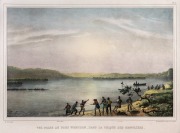 "VUE PRISE AU PORT WERTERN, DANS LA CIRQUE DES MANGLIERS", lithograph printed in colour and finished by hand, by Louis De Sainson and Hippolyte Vanderbuch, circa 1833, from "The Voyage of the Astrolabe", plate 20, mounted, overall 47 x 57cm. A view towar