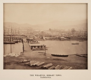 TASMANIA: A nice range of individually mounted albumen paper prints and photographs; circa 1880s-1900s; various sizes. Subjects include Breakwater Emu Bay, Table Cape, Organ Pipe Rocks, The Wharves Hobart Town, Cascade Road, Near Cam River, and Macquarie St, Hobart. Photographers include Spurling and Anson. (Total: 15). All 37 x 48cm overall with mounts.