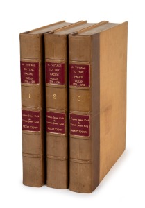 346 · JAMES COOK and JAMES KING, "A Voyage to the Pacific Ocean...for making Discoveries in the Northern Hemisphere. To determine the Position and Extent of the West Side of North America; its Distance from Asia; and the Practicability of a Northern Passage to Europe. Performed under the Direction of Captains COOK, CLERKE, and GORE....." in three volumes, [LONDON : W. and A. STRAHAN, 1784, first edition]; retaining only 23 of the plates and charts listed in the table of contents, the three volumes are