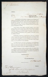 A two-page printed document dated 10 Feb'y 1845, completed in manuscript and signed by Superintendent Charles Joseph LATROBE. addressed to the Chairman of the Bench of Magistrates at Alberton, conveying details of salaries of the local constables, and noting that £150 had been made available for the erection of necessary police buildings there.