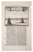FRANCOIS VALENTIJN (1666-1727), Anthony Van Diemens Land, copper plate engraving, circa 1724, depicting the scene described in Abel Tasman's journal on 25th November 1642, showing his ships "Zeehaen" and "Heemskerck" close to the coast, image 13 x 17cm; w