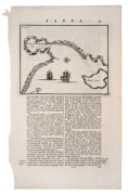 FRANCOIS VALENTIJN (1666-1727), untitled map of Fredrik Hendrikx Bay and Marias Eyland (Van Diemen's Land) copper plate engraving, 1726, depicting the scene and showing his ships "Zeehaen" and "Heemskerck" close to the coast, image 13 x 17cm; whole page 3