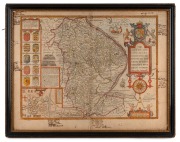 Two framed antique English hand-coloured county maps of Lincolnshire and Middlesex, with descriptive text verso and attractive vignette city views and heraldic displays, 18th century, the larger 49 x 62cm overall. - 2