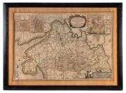 DITHMARSCHEN, antique German hand-coloured copper plate engraved map of the historic region of Schleswig-Holstein, 17th century, sight size 40 x 59cm, framed & glazed 52 x 72cm overall.