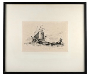 EDWARD WILLIAM COOKE (1811-1880), I.) Hatch-Boat Off Graves End, II.) Dutch Boats, Beating To Windward, III.) Dutch Schuyt..., dry point etchings, titled with artist's details in plate, 15 x 21cm, 36 x 39cm overall.