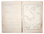 THE LOGBOOK OF THE H.M.S. AMETHYST (1844-1869): Ship's log kept by a G.R. Thornhill (midshipman), including ship's plan, eight illustrations (all but one in watercolour), and nine hand-rendered maps (South East Asia, Australia, Tasmania, South America); l - 3