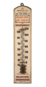 WILLIAM YOUNG AND COMPANY, MELBOURNE, antique point of sale advertising thermometer, 19th/20th century, 53cm high.