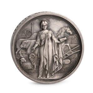 The National Agricultural Society of Victoria, 1881, award medal in silver (51mm) by J. Hogarth, inscribed on reverse T. LEARMONTH / 1881 and around edge "SECOND PRIZE - LADY'S HACKNEY". Extremely fine.