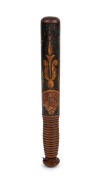 Tasmanian convict period police truncheon, hand-painted with King George cypher, dated 1839 and named to Magistrate G. Ball, unusual small size, 28cm long. Extremely scarce and the only example of its kind known to our rooms.