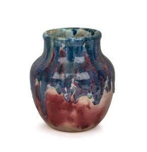 FLORA LANDELLS pottery vase with drip glaze, incised "Landells, Perth", 16cm high.