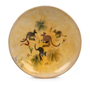 ARTHUR MERRIC BOYD and NEIL DOUGLAS pottery bowl with four kangaroos in landscape, incised "A.M.B., Neil Douglas, Australia", 22cm diameter.