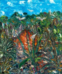 EVAN MACKLEY (1940-2019), Deserted Mine With Cockies, acrylic on board, signed lower left "Mackley", 60 x 50cm, 92 x 82cm overall.