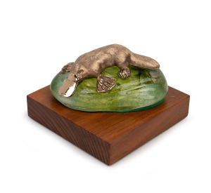 TONY KEAN Australian gilt silver, glass and platypus ornament, housed in original box of issue, 6cm high, 9.5cm wide, 9.5cm deep.