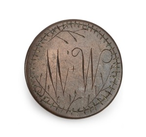 CONVICT LOVE TOKEN half-penny size, engraved with monogram front and back "W. M.".