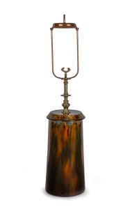 JOHN CAMPBELL Tasmanian pottery carbide lamp with fittings, ​​​​​​​66cm high overall