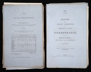 VICTORIAN GOVERNMENT PAPERS: 1853-1933 mixed blue/white group, noted October 1854 "Purchase by Government of the Mount Alexander Railway", October 1854 "Second General Report of the Government Botanist on the Vegetation of the Colony", March 1855 "Intempe
