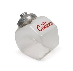 "COTTEE'S" vintage counter-top point of sale advertising glass jar, early to mid 20th century, ​​​​​​​30cm high.