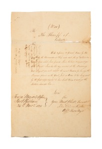PRIVATE JOHN JONES - TRANSPORTED FOR SEVEN YEAR FOR DESERTION, 28 November 1828 manuscript letter from Captain John Davies, Town Major's Office, Fort William, to The Sheriff of Calcutta