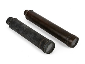 An antique brass single draw telescope; together with an antique two draw telescope, 19th century, (2 items), 46cm and 56cm long when open.