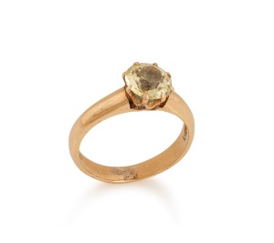 WILLIAM KERR of Sydney, antique 18ct gold ring with solitaire yellow stone, circa 1900, stamped "W. Kerr, 18" with pictorial marks, 4.2 grams.