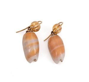 A pair of antique 15ct gold and shell earrings, most likely South Australian origin, circa 1875, 3cm high overall.
