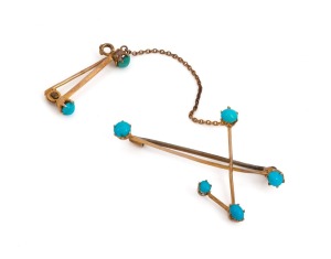 An antique 9ct gold and turquoise "Southern Cross" patriotic brooch, early 20th century, ​​​​​​​4cm wide, 2.9 grams.