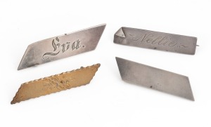 Four antique Colonial South Australian silver brooches, makers include WENDT, BASSE, and STEVENSON, 19th/20th century, ​​​​​​​the largest 5cm wide, 17.7 grams total.