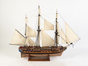 H.M.S. DIANA hand-crafted model on stand of the 1794 Artois-class frigate, circa 2000, 98cm high, 124cm long.