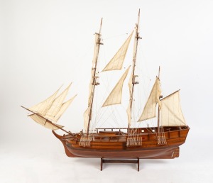 H.M.S. BOUNTY hand-crafted model on stand of the infamous ship skippered by Lieutenant William Bligh (of Fletcher Christian and Mutineers fame), circa 2000, 114cm high, 133cm long.