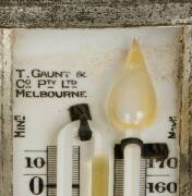 T.GAUNT & Co. Pty Ltd Melbourne: Thermometer with enamel dial in metal housing, c1920s. 33cm - 2