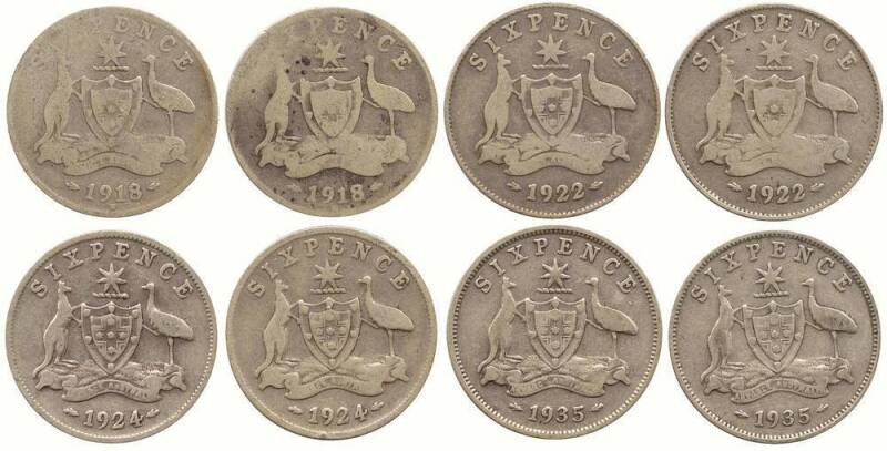 Sixpence; Good range of dates from 1910 onwards, x400, a few post 1946, vast majority KGV. Mixed grades.