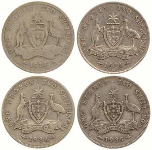 Two Shillings; Pre 1945 x154, range of different dates, majority KGV. Mixed grades.