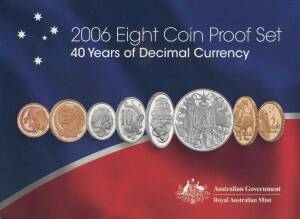 2006 Proof set, 1981 & 2006 Unc. sets; 2011 Ram's Head Dollar set, Sherwood pre-decimal coin sets (4) and 2006 Royal Visit bklt; $1.00 range with 2005 Gallipoli & 2006 Television silver proofs plus 2001 Navy (2), 2004 Eureka C (2),S,M,B & E, 2005 Gallipol