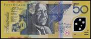 1995 (R.516) $50 Fraser/Evans, ERROR NOTE, missing BOTH serial numbers and the names to the portraits on both sides. Flaws to the black printing on the obverse are indicative of 'on press' problems. aUnc. and RARE. - 2