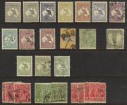Small group of Roo's, &frac12;d to 5/-, (14 with 9*) plus 1d green KGV, top marginal blk of 8, both rows Die I, II, II & I. Plated as 1/1-4 + 2/1-4, (minor fault), &nbsp;fine and fresh appearance. - 2