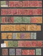 Group of used Roos with 3rd Wmk, 2d to &pound;1 (34 incl. a 9d violet with INVERTED wmk, 5/- grey & yellow and &pound;1 grey), Sm. Mult. (10) and punct. G or OS/NSW (5). Group of KGV heads &frac12;d to 1/4 (150+), all wmks incl a few mint, officialsand varieties. Noted 1d g - 2