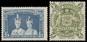 1914-65 MUH/MH collection in a s/book, as singles and sets, with pairs and blocks throughout, incl. imprints. Noted 6d Kooka (2*), 3d Kooka s/sheet**, £1 Robes* and  Arms set 5/- - £1**, the £2* with "Roller Flaw". Various h/values in quantity incl. 2/3 c