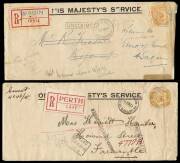 Group of covers incl. usage of 2&frac12;d indigo (x2), 2nd wmk on a cover Sydney - USA, endorsed "S.S. Makura", 2 OHMS unclaimed WA long covers franked with 4d orange punct. large 'OS' and 5 other. Mixed condition, viewing suggested. - 2