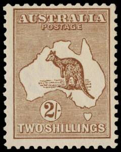 2/- Brown with variety "Broken shading lines below 'O' of POSTAGE and in the Gulf". Fresh Mint. Plus WATERMARK INVERTED, VFU, with part blue "REGISTERED" cds. Cat: $1500.