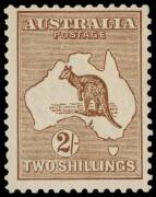 2/- Brown with variety "Broken shading lines below 'O' of POSTAGE and in the Gulf". Fresh Mint. Plus WATERMARK INVERTED, VFU, with part blue "REGISTERED" cds. Cat: $1500.