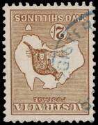 2/- Brown with variety "Broken shading lines below 'O' of POSTAGE and in the Gulf". Fresh Mint. Plus WATERMARK INVERTED, VFU, with part blue "REGISTERED" cds. Cat: $1500. - 2