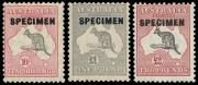 10/-, &pound;1 and &pound;2 Specimen overprints, Type D set of 3. The &pound;2 with "Broken coast in Bight"; BW. 50xe, 54x & 58(D)xp.