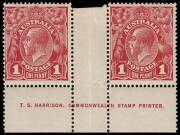 1d Carmine, Harrison one-line Imprint pair, with variety "Dash in lower R frame"; BW.71(3)zf, VI/55. Stamps MUH.