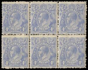 4d Dull Ultramarine, plateable block with 3 units MUH & 3 MLH. (6).